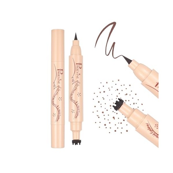 Prreal Eyeliner Freckle Pen 2 en 1 Freckle Stamp and Liquid Eyeliner Waterproof Natural Lifelike Freckles Makeup Soft Dot Pen...