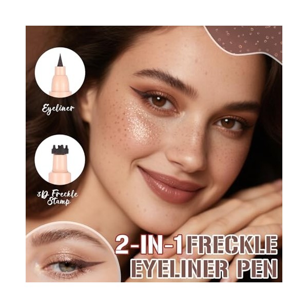 Prreal Eyeliner Freckle Pen 2 en 1 Freckle Stamp and Liquid Eyeliner Waterproof Natural Lifelike Freckles Makeup Soft Dot Pen...
