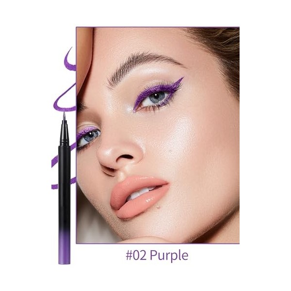 Erinde Eyeliner liquide à paillettes violets, crayon eyeliner liquide métallisé, nacré, maquillage des yeux scintillant, rési...