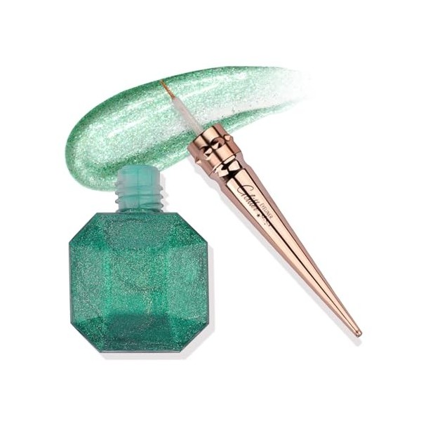 FADVAN No.6 Glitter Metallic Eyeliner Vert Eyeliner Métallisé Pailleté Longue Durée Extrêmement Fin, Peut être Utilisé Comme 