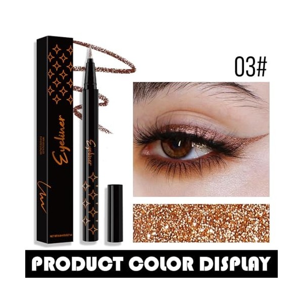 Vawolecy Stylo eyeliner scintillant coloré, Eyeliner liquide scintillant, Finition satinée métallique hautement pigmentée imp