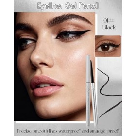 Eyeliner Gel Noir, Métallique Eye Liner Waterproof, Eyeliner Pencil Longue Durée, Crayon Hautement Pigmenté, Séchage Rapide, ...