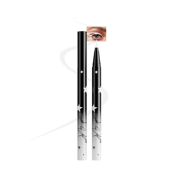Blanc Matte Liquide Crayon Yeux, Hautement Pigmenté Smooth Eyeliner Waterproof, Longue Tenue 24H, Résistant aux Bavures, Séch...