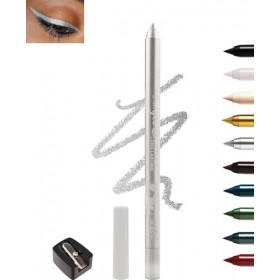 Crayon Gel Yeux Pailleté Argent, Métallique Brillant Eye Liner Waterproof et Longue Tenue, Eyeliners Effet Tatouage avec Tail