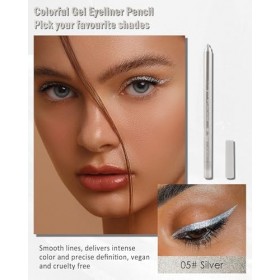 Crayon Gel Yeux Pailleté Argent, Métallique Brillant Eye Liner Waterproof et Longue Tenue, Eyeliners Effet Tatouage avec Tail
