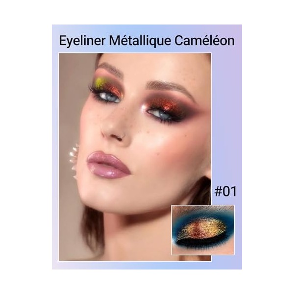 Erinde Chameleon Eyeliner Liquide, Eye Liner Pailleté Chromé, Liner Chrome Yeux 2 en 1, Ombre à Paupières Métallique, Eyeline...