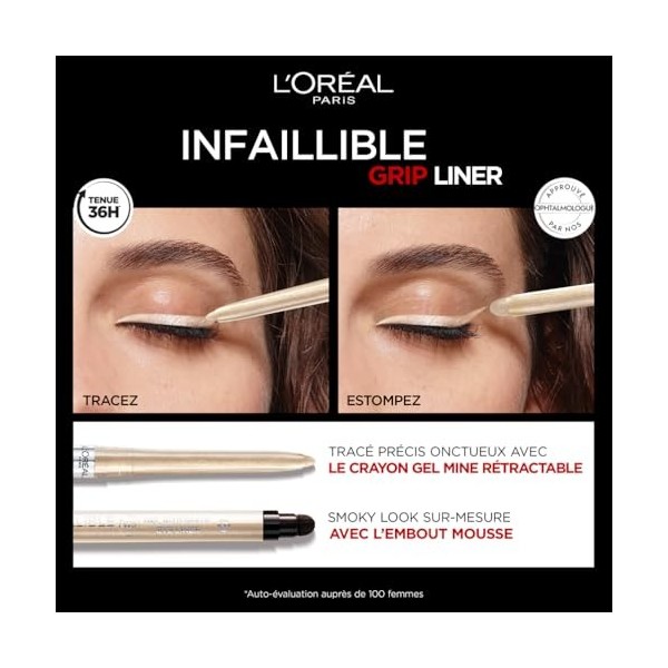 L’Oréal Paris, Crayon Eyeliner Mine Rétractable, Tracé Précis, Longue Tenue, Waterproof, Résiste aux Frottements, Sans Transf...
