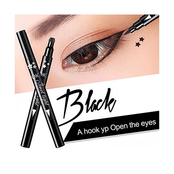 Stamp-OCHILIMA Eyeliner Crayon eyeliner liquide double face avec tampon de maquillage pour les yeux, imperméable, double face