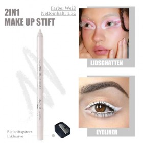 Eyeliner Gel blanc mat - Crayon khôl imperméable et résistant aux taches - Durable et définitif - Avec taille-crayon - Crayon