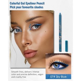 Crayon Gel Yeux Pailleté Bleu, Métallique Brillant Eye Liner Waterproof et Longue Tenue, Eyeliners Effet Tatouage avec Taille