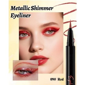 Paillettes Eyeliner Liquide Pen, Rouge Glitter Pearlescent, Long Lasting Waterproof Crayon Yeux, Résistant aux Taches, Pigmen...