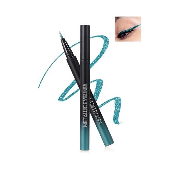 Eyeliner Liquide Pailleté Métallique, Vert Eyeliners Diamant Scintillant, Imperméable et Durable Eye Liner, Plume Ultra-Fine,...