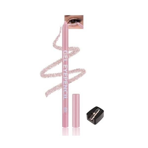 Eyeliner rose clair pailleté waterproof Metallic Shimmer Gel Eyeliner avec taille-crayon crayon fard à paupières à paillettes...