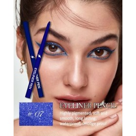 Crayon Yeux Bleu Pailleté, Super Doux et Lisse Glitter Gel Eyeliner Pencil, Waterproof and Durable, Très Pigmenté Eye Liner C