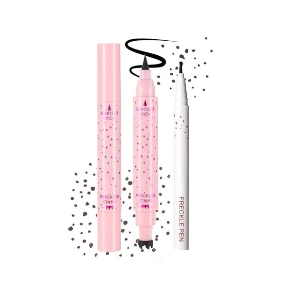 Prreal Eyeliner Freckle Pen 2 en 1, 2 tampons Freckle et eye-liner liquide noir, maquillage naturel réaliste Freckles, stylo ...
