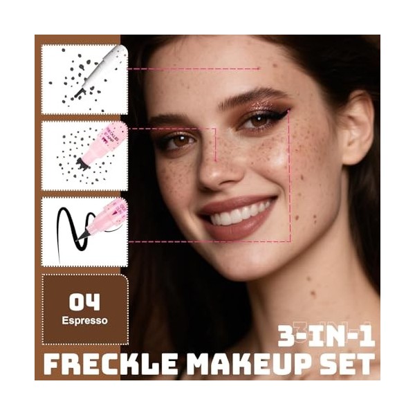 Prreal Eyeliner Freckle Pen 2 en 1, 2 tampons Freckle et eye-liner liquide noir, maquillage naturel réaliste Freckles, stylo ...