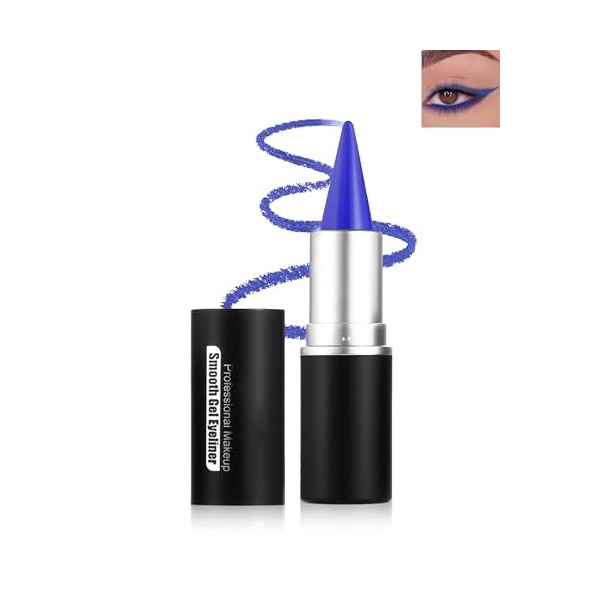 Gel Eyeliner Creme Waterproof Bleu, Couleur Longue Durée, Lisse et Mat Crayon Yeux sans Bavure, Bâtons de Peinture pour le Vi