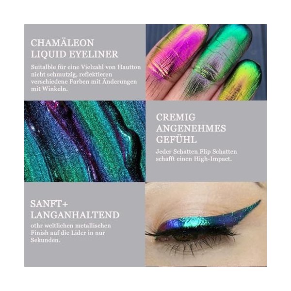 EONFAVE Chameleon Eyeliner liquide, bleu et vert, crayon eye-liner liquide résistant à leau, crayon à paillettes métallisé, 