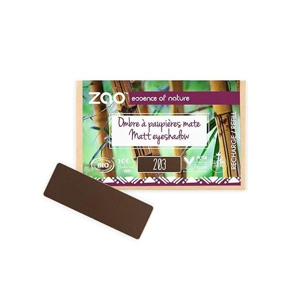 ZAO essence of nature - Recharge Ombre à paupières rectangle Mate 203 Brun foncé - 1,3 gr