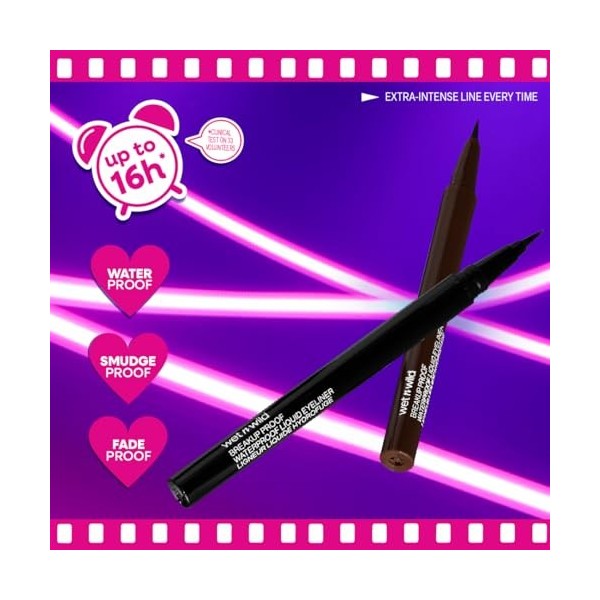 Wet n Wild Mega Last Breakup Proof Liquid Eyeliner, Stylo Eyeliner Marron, Waterproof, Séchage Rapide, Anti-Bavure, Tenue 16 