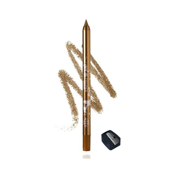EONFAVE Crayon eyeliner doré - Gel imperméable et résistant aux taches - Crayon à paupières métallique avec taille-crayon - L