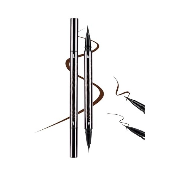 Erinde 2 en 1 Eyeliner Noir, Eyeliner à Double Pointe avec Pointe Fine et Large, Haute Pigmentation, Résistant à lEau et Lon ...
