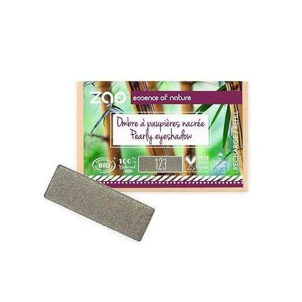 ZAO essence of nature - Recharge Ombre à paupières rectangle Nacrée 123 Gris kaki - 1,3 gr