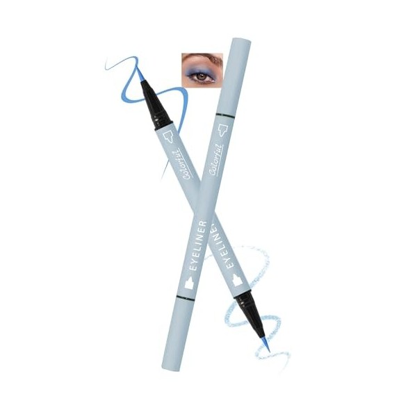 2 en 1 Crayon Yeux Matte et Paillettes, Double Tête Bleu Eye Liner Liquide, Longue Durée Waterproof, Highly Pigmented Smooth 