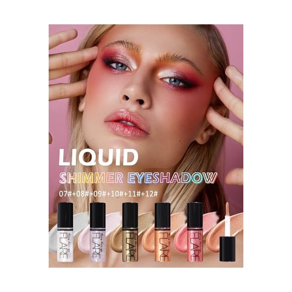 Eyeliner Liquide Paillettes 6 Couleurs, Crayon Yeux Waterproof Make Up Set,Crayons Fards à Paupières scintillant à séchage Ra...