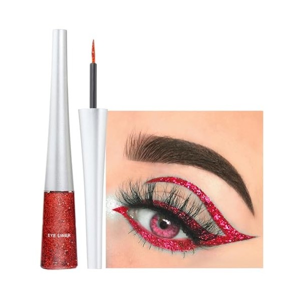 Eyeliner rouge pailleté, brillant liquide, imperméable, résistant aux frottements, crayon eyeliner métallique, crayon kaya ro...
