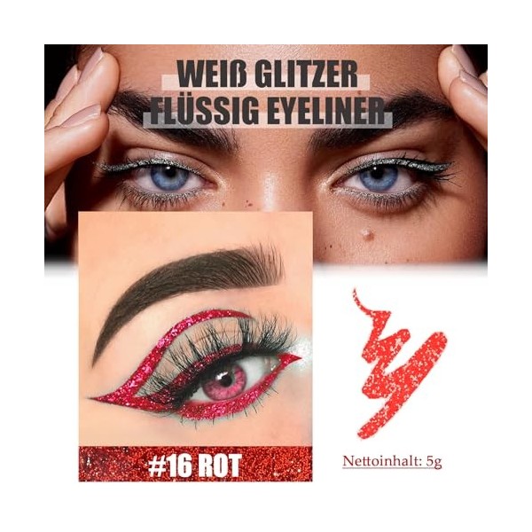 Eyeliner rouge pailleté, brillant liquide, imperméable, résistant aux frottements, crayon eyeliner métallique, crayon kaya ro...