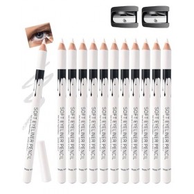 12 Pcs Crayon Blanc Yeux Mat Kit, Soyeux et Doux Eyeliner Pencils avec 2 Taille-crayon, Waterproof et Longue Tenue, Multi-use...