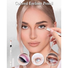 12 Pcs Crayon Blanc Yeux Mat Kit, Soyeux et Doux Eyeliner Pencils avec 2 Taille-crayon, Waterproof et Longue Tenue, Multi-use...
