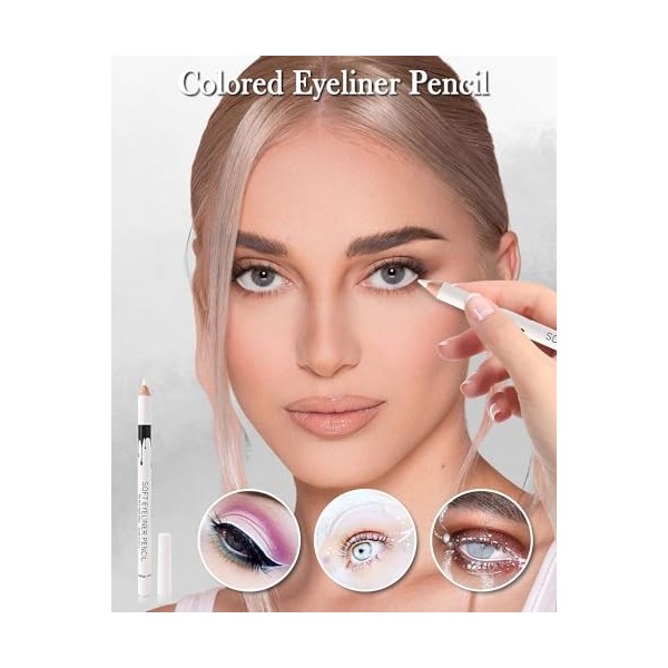 12 Pcs Crayon Blanc Yeux Mat Kit, Soyeux et Doux Eyeliner Pencils avec 2 Taille-crayon, Waterproof et Longue Tenue, Multi-use...