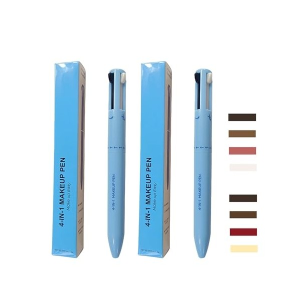 RoseFlower Lot de 2 Stylos de Maquillage 4 en 1, 6 Couleurs Multi-Fonction Maquillage Beauté Stylo, Waterproof Effet Naturel,