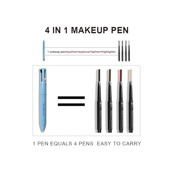 RoseFlower Lot de 2 Stylos de Maquillage 4 en 1, 6 Couleurs Multi-Fonction Maquillage Beauté Stylo, Waterproof Effet Naturel,