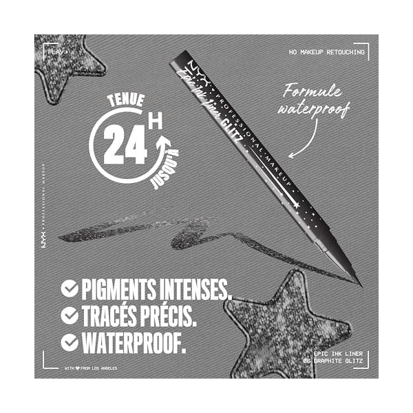 NYX Professional Makeup - Eyeliner Liquide - Tenue 24H et Waterproof - Pointe Ultra Fine - Effet Pailleté Ultra Pigmenté - Fo