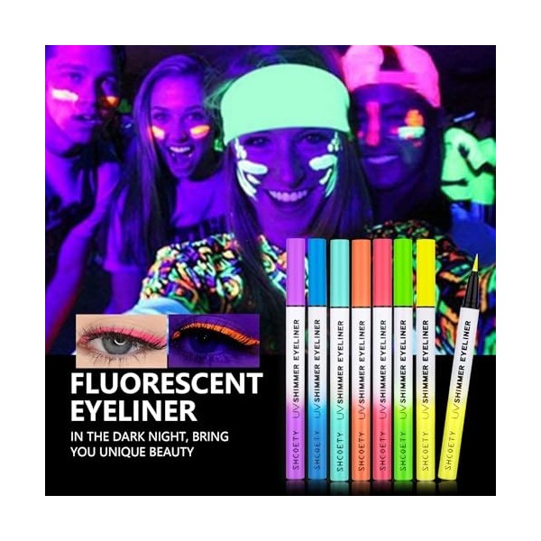 CCbeauty Eyeliner UV fluo - Paillettes - Couleurs fluorescentes - Imperméable - Maquillage des yeux - Pour carnaval, Hallowee...