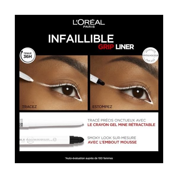L’Oréal Paris, Crayon Eyeliner Mine Rétractable, Tracé Précis, Longue Tenue, Waterproof, Résiste aux Frottements, Sans Transf