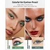2Pcs Crayon Gel Yeux Vert Teal, Eye Liner Pen Creamy Mat, Eyeliners Effet Tatouage avec Taille-Crayon, Waterproof et Longue T