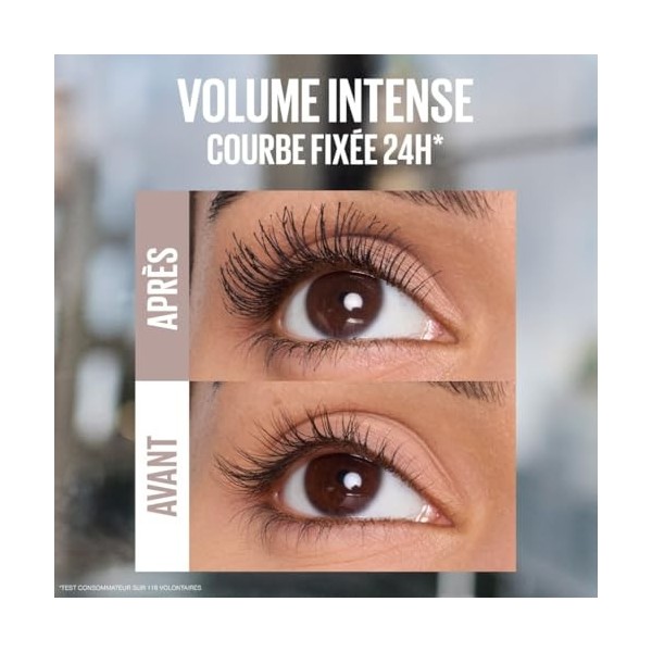 Maybelline New York - Mascara Volume Sensationnel - Body - Brosse incurvée à double hélice - Sans transfert, ne bave pas - Te...
