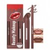 Rouge a Levre + Crayon a Levre Velours Mat, Très Pigmenté Combo Lèvres 2-en-1 Marron Foncé, Longue Tenue Waterproof, Texture ...