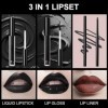 LOPHE 3 Pièces Crayon à Lèvres Noir Mat et Rouge à Lèvres Liquide Ensemble, Set de Crayon à Lèvres et de Bbrillant à Lèvres N...