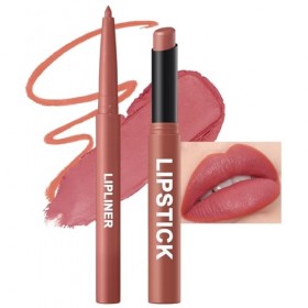 Combo Lèvre 2-en-1 Crayon à Lèvres + Rouge à Lèvres Mat, Couleur Intense et Longue Tenue, Texture Crémeuse et Confortable, Ki...