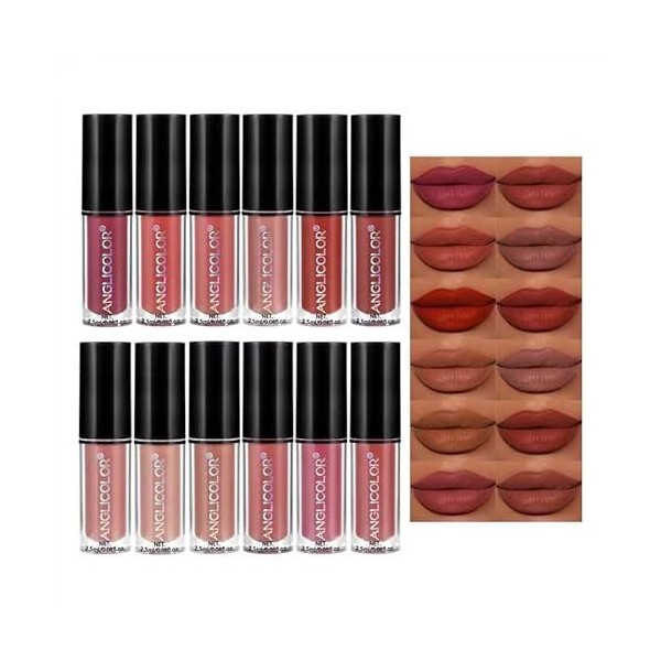 Anglicolor 12 Couleurs Rouge à Lèvres,Liquide Mat Nude Étanche Longue durée Antiadhésif La tasse ne se décolore pas Brillant ...
