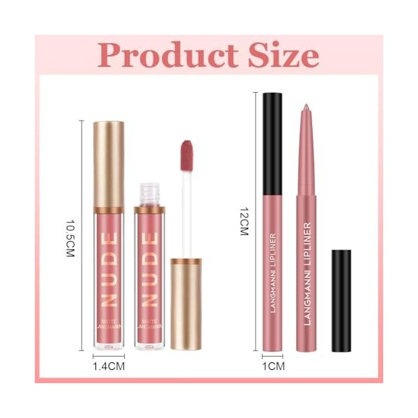 LOPHE Lot de 3 Rouges à Lèvresliquides Mats Veloutés avec 3 Crayons à Lèvres Durables,Kit de Brillant à Lèvres Longue Durée I...