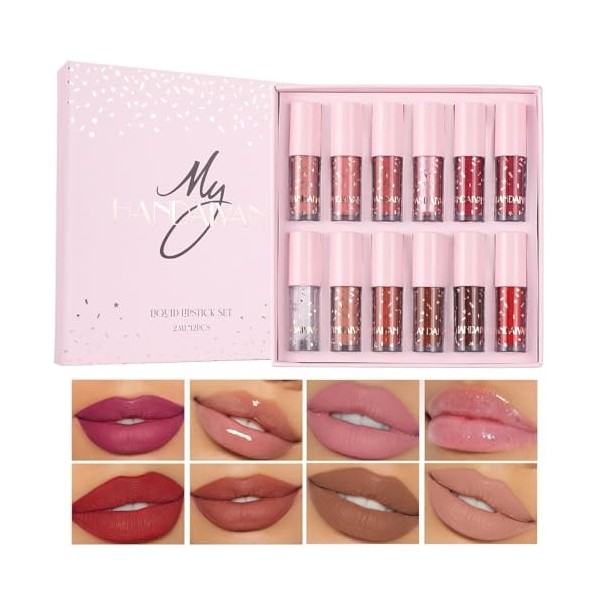 Rouge à lèvres liquide mat Nude Velvet brillant longue durée imperméable à leau non graduée tasse sans décoloration Rose Lip ...