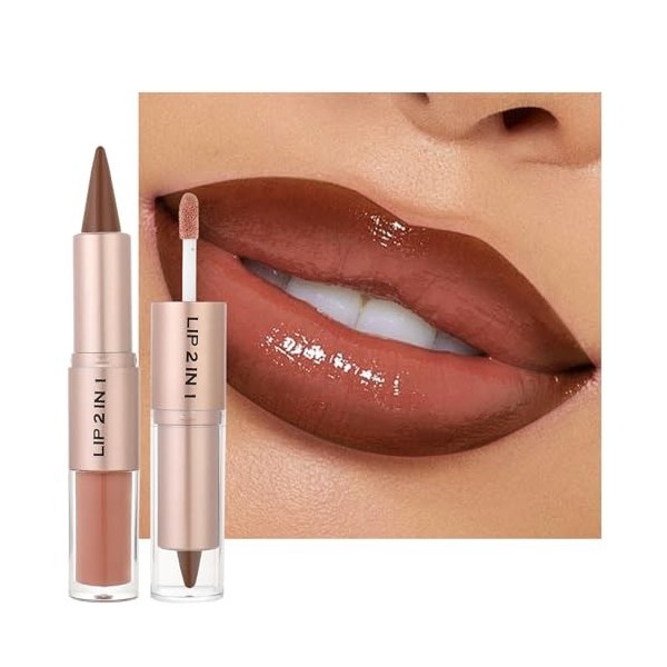 Erinde 2-en-1 Crayon à Lèvres & Lip Gloss, Rouge a Levre Hydratant et Lip Liner Mat, Haute Pigmentation, Longue Tenue, Formul...
