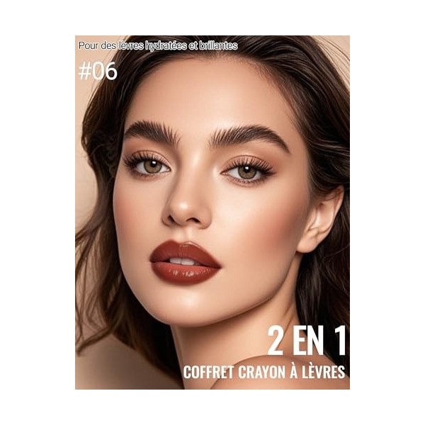 Erinde 2-en-1 Crayon à Lèvres & Lip Gloss, Rouge a Levre Hydratant et Lip Liner Mat, Haute Pigmentation, Longue Tenue, Formul...