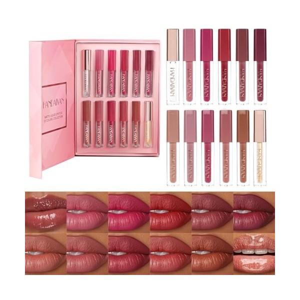 Ensemble de gloss à lèvres 12PCS,Huile de gloss à lèvres brillante et mate,Glaze à lèvres durable pour les femmes et les fill